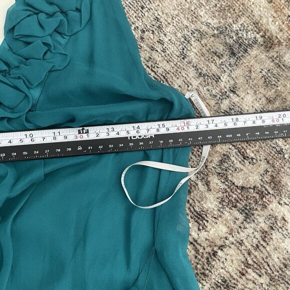 Nordstrom NU Collective NWT Ruffle Silk Blouse S Teal Blue V-neck Tie Waist $174 - Picture 7 of 9